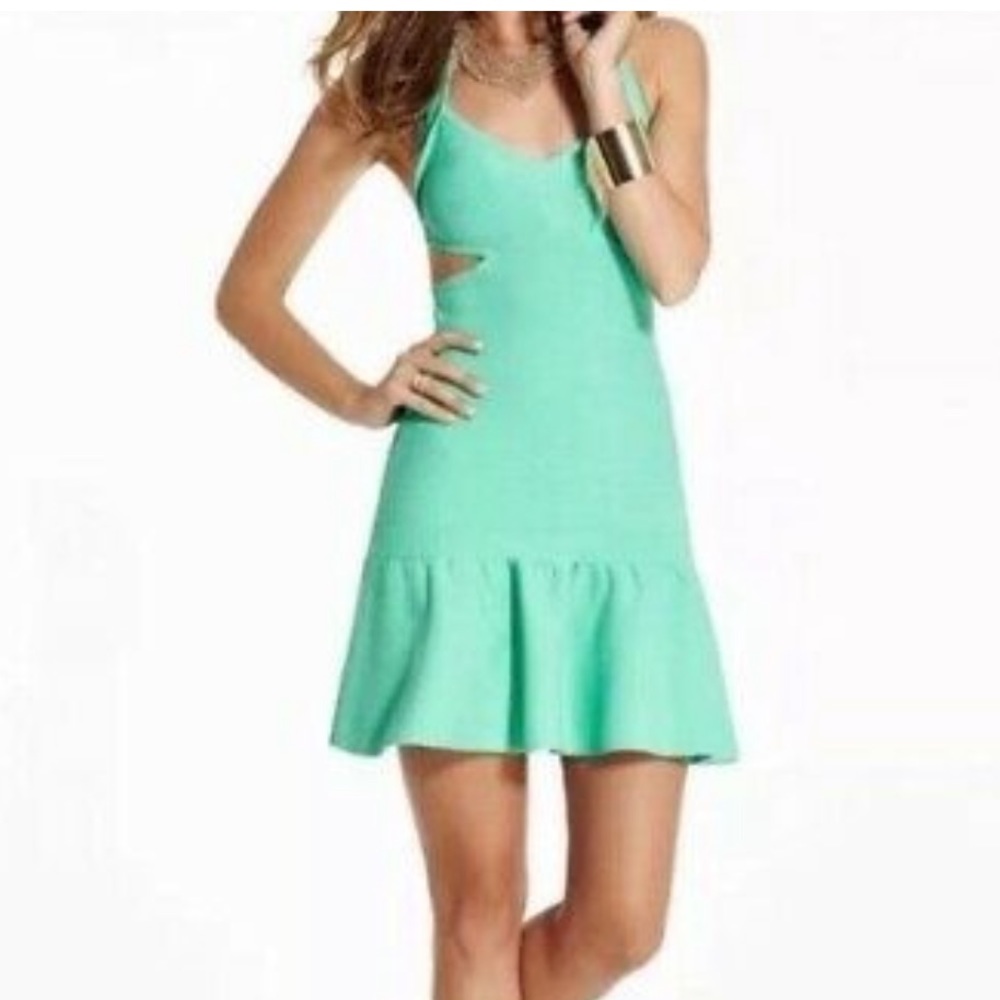 Size L  Guess teal sweater mirage cut out dress